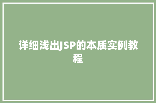详细浅出JSP的本质实例教程